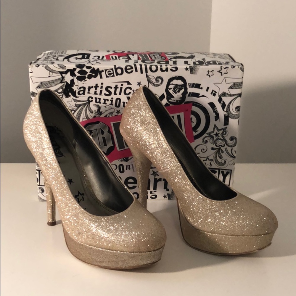 Brash sparkle gold platform heels women size 10